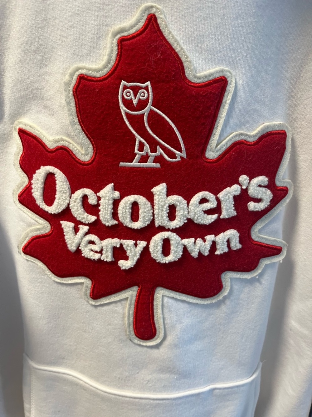 October's Very Own (OVO) White Hoodie with Red Maple Leaf - the OG OVO styles